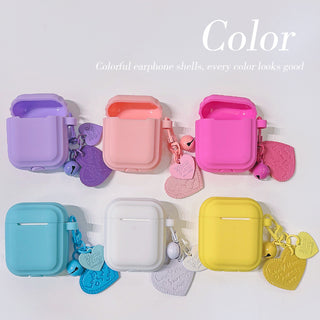 Solid Color Earphone Case For Airpods with Heart Keyring