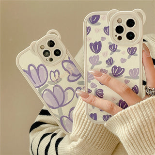 Leather Cute Cases For iPhone Purple Flowers