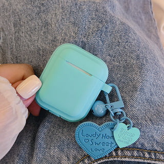 Solid Color Earphone Case For Airpods with Heart Keyring