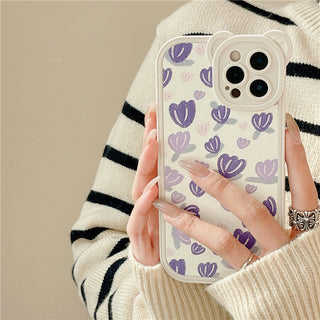 Leather Cute Cases For iPhone Purple Flowers