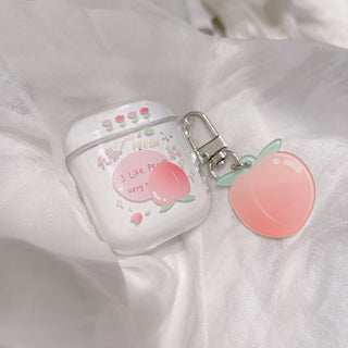 Transparent Peach Earphone Case For Airpods with Keychain