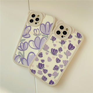 Leather Cute Cases For iPhone Purple Flowers