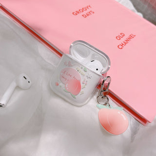 Transparent Peach Earphone Case For Airpods with Keychain