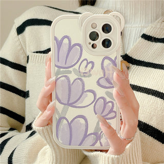 Leather Cute Cases For iPhone Purple Flowers