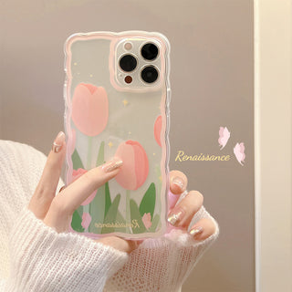 Transparent Pink Tulip Cute Phone Cases For iPhone