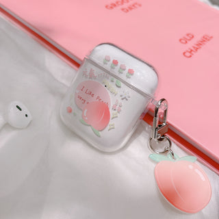 Transparent Peach Earphone Case For Airpods with Keychain