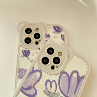 Leather Cute Cases For iPhone Purple Flowers