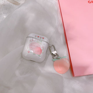 Transparent Peach Earphone Case For Airpods with Keychain