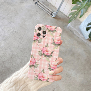 Pink Matte Floral Painting Cute Phone Cases For iPhone