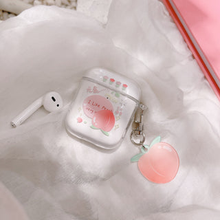 Transparent Peach Earphone Case For Airpods with Keychain