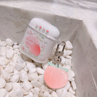 Transparent Peach Earphone Case For Airpods with Keychain