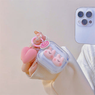 3D Pink Rabbit Earphone Case For Airpods with Keychain