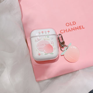 Transparent Peach Earphone Case For Airpods with Keychain