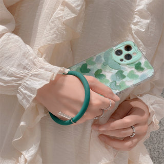 Green Heart Cute Cases For iPhone With Wristband