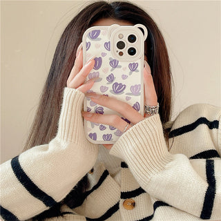 Leather Cute Cases For iPhone Purple Flowers