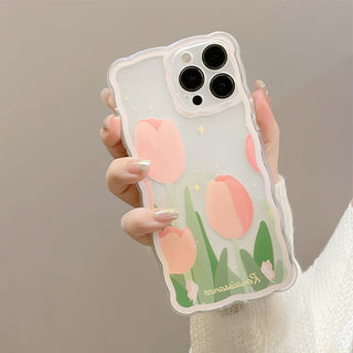 Transparent Pink Tulip Cute Phone Cases For iPhone