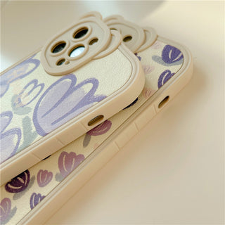 Leather Cute Cases For iPhone Purple Flowers