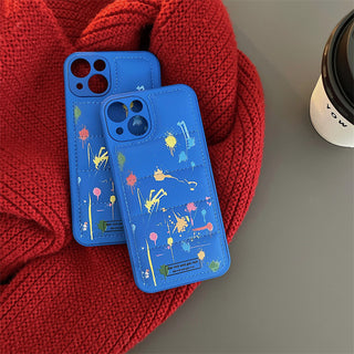 Blue Leather Cute Phone Cases For iPhone Oil Painting