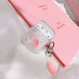 Transparent Peach Earphone Case For Airpods with Keychain